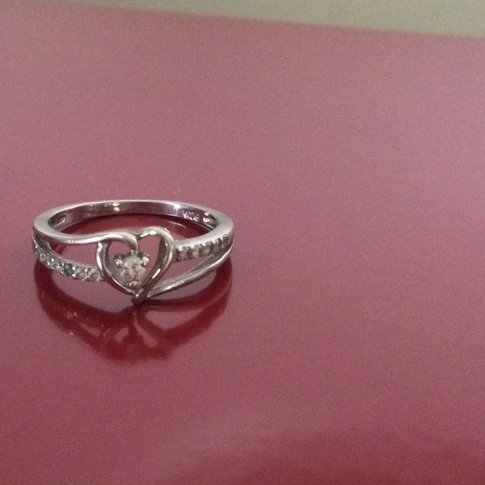 Heart Solitaire Sterling Silver Ring with Clear Stone - Women's Jewelry